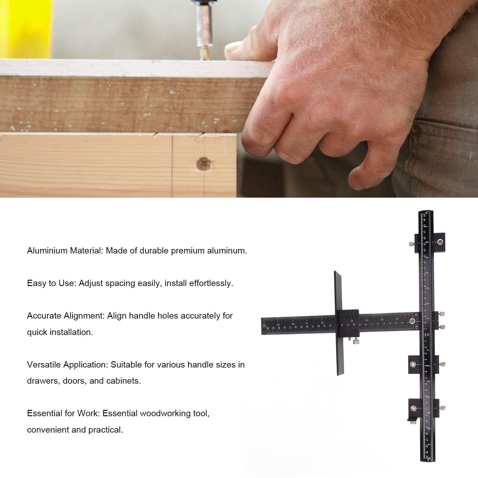 Yajisi Aluminum Cabinet Handle Jig – Easy‑Use, Accurate Drill Locator for Handles & Pulls – Durable Black Tool