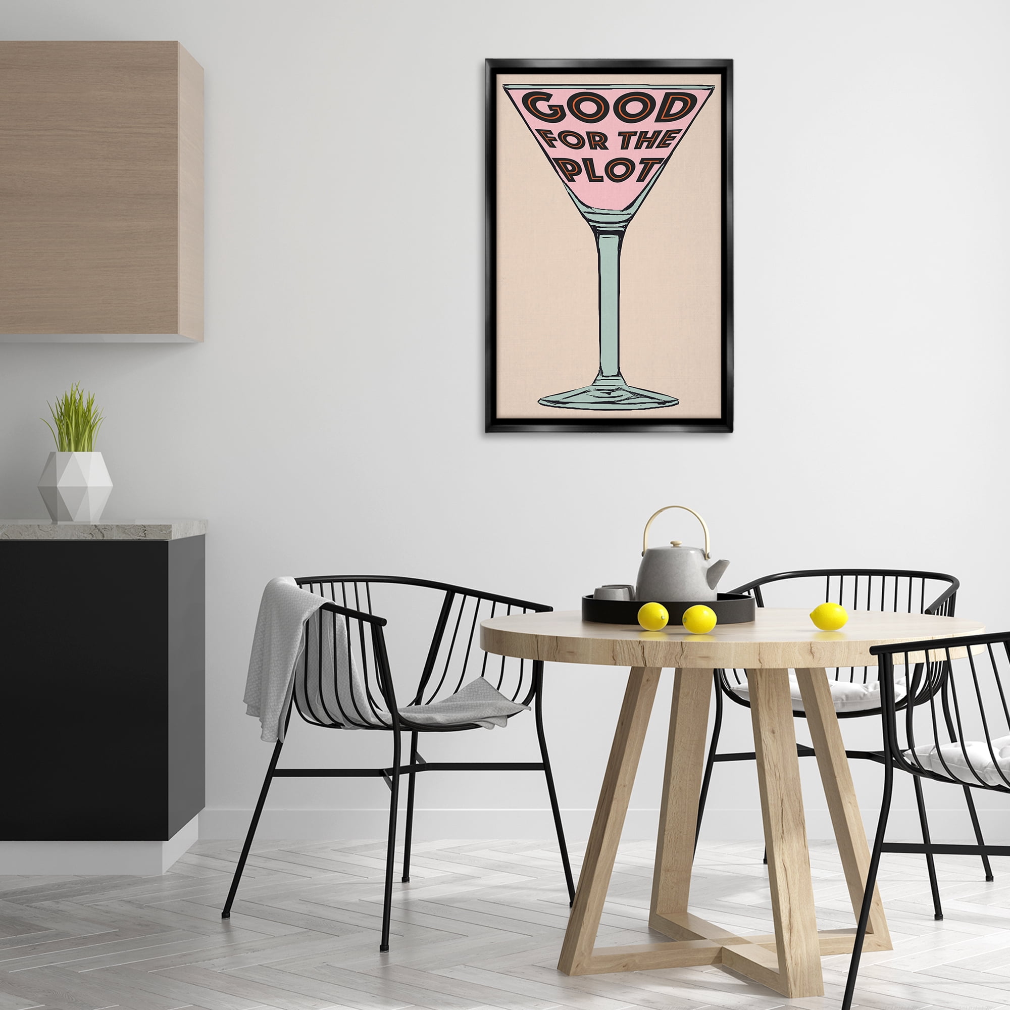 Stupell Industries Good For The Plot Cocktail Food & Beverage Painting Black Floater Framed Canvas Art Print Wall Art, 21 x 31