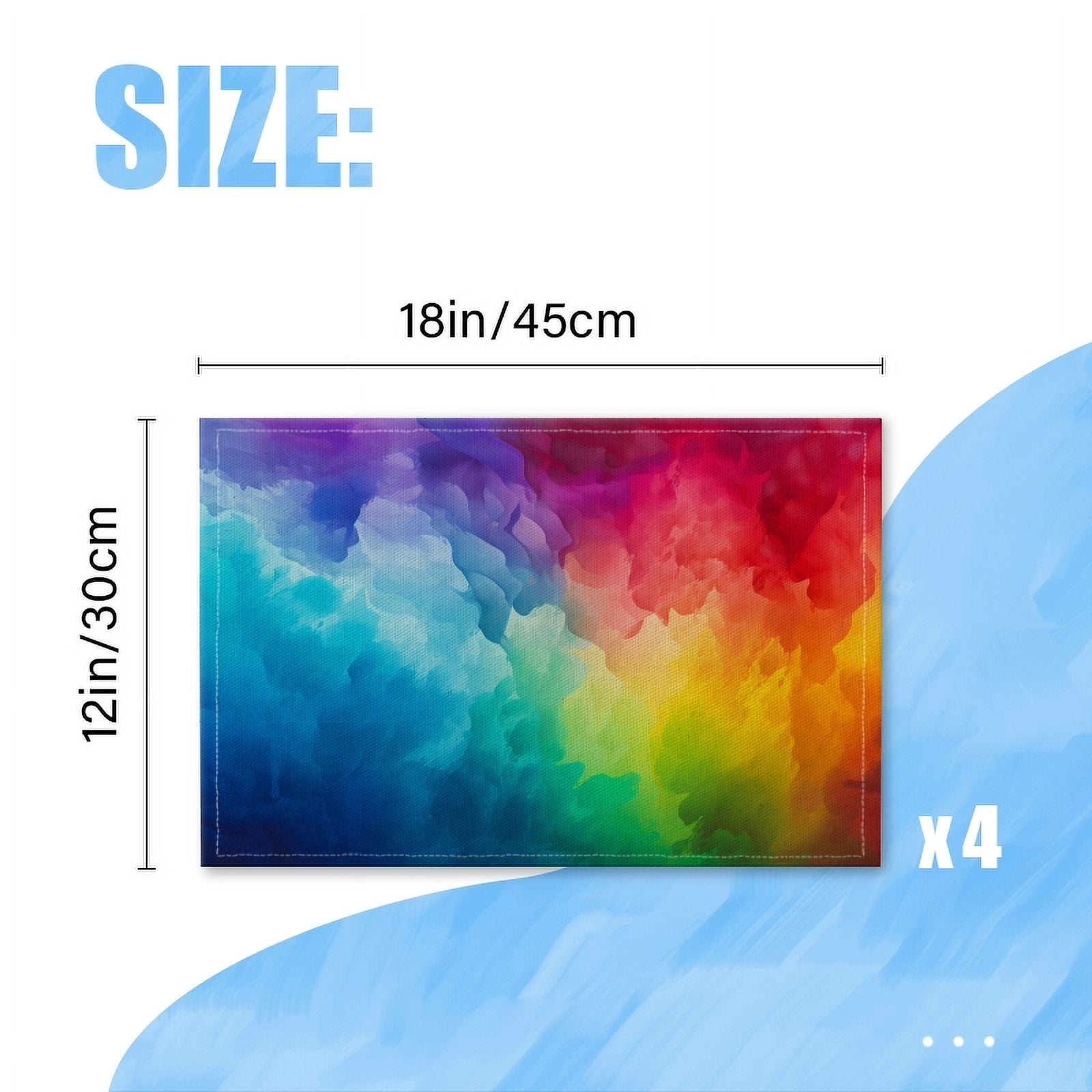 BaHomeck placemats Set of 4 Abstract Background With Rainbow-Colored Clouds In Watercolor Style Cotton Linen rectangle Placemats for Kitchen Dining Table Indoor,Outdoor,18*12inch