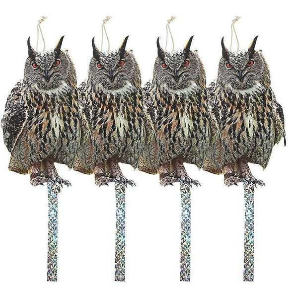 Bird Scarer with Repellent Strip Anti Pigeon Repellent Outdoor Cat Bird Scarecrow Keep Crow Pigeons Away from Balconies Patios Windows Set of 4 Owls