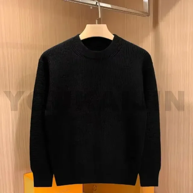 Suéteres de cuello redondo de color sólido de moda coreana para otoño para hombres, suéter de punto informal de manga larga, moda de calle alta
