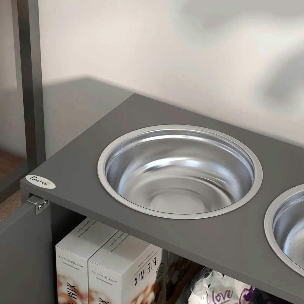YYAo Dog Bowls, Dog Bowl Stand,Dog Food Bowls, Elevated Dog Bowls with Storage Cabinet Containing Large 44L Capacity, Gray