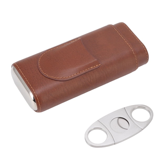 Estuche para puros con cortador, Estuche para puros de 3 dedos Estuche para puros de cuero marrón Estuche para puros Rendimiento inigualable