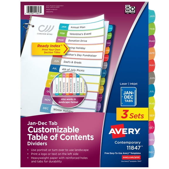 Avery® Jan-Dec Dividers, 12 Tabs, Ready Index (11847)