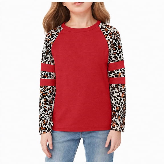 mgoYE Girl Shirts Size 10-12 Girls Casual Short/Long Sleeve T Shirts Kids Loose Soft Striped Color Block Tunic Tops, Tees Blouses(Red,3-4 Years)