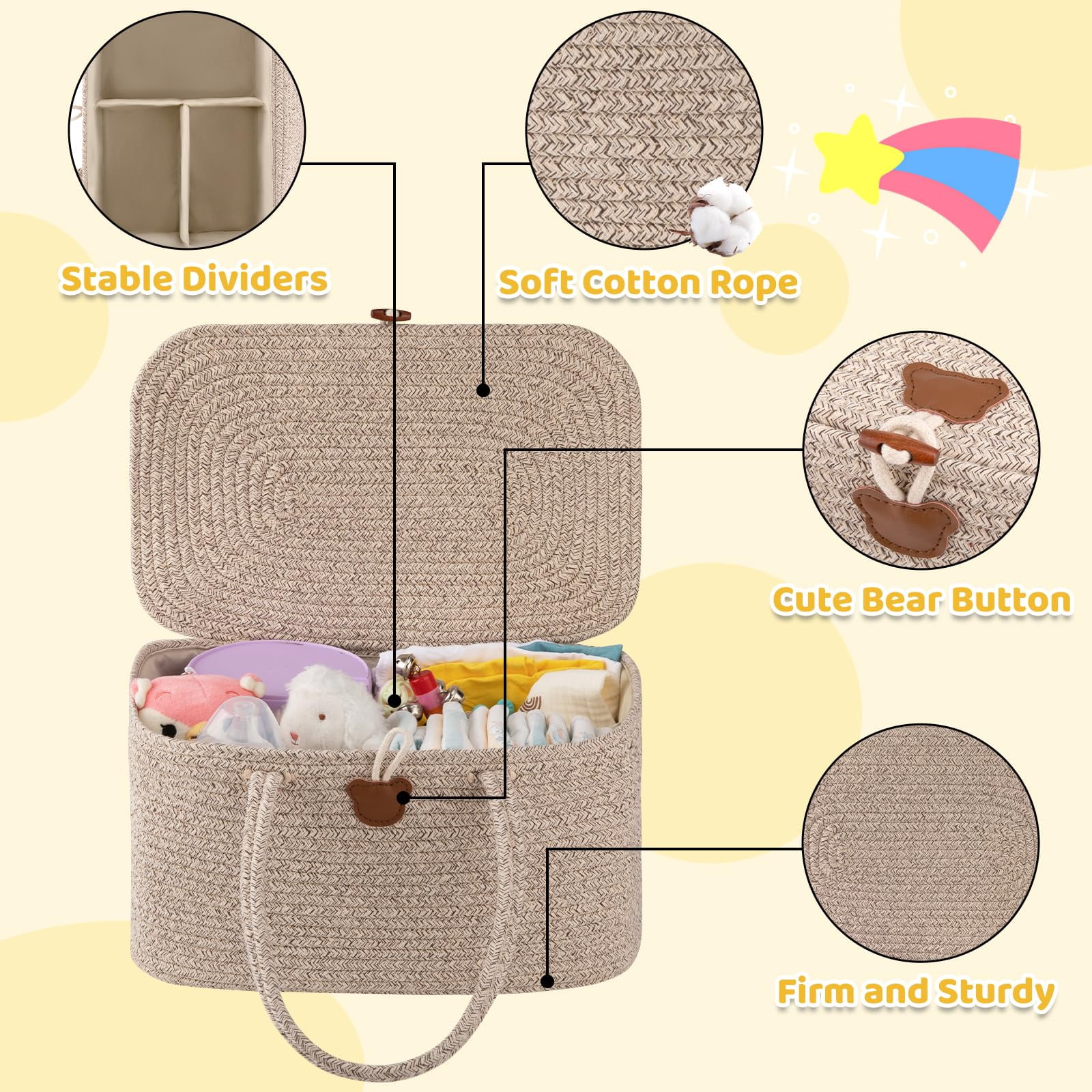 DIY.STORE Large Diaper Caddy Organizer for Baby, Portable Baby Basket with Handles, Baby Gift Basket for Newborn, Diaper Organizer for Changing Table and Car- Brown