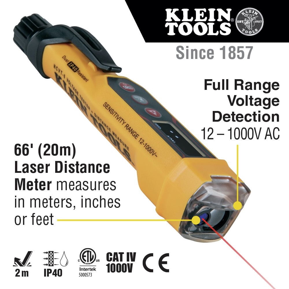 Klein Tools Non-Contact Voltage Tester Pen With Laser Distance Meter, 12 To 1000V Ac