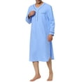 thumbnail image 2 of INSPIRE CHIC Men's Sleepshirts Henley Collar Solid Color Chest Pocket Long Sleeve Cotton Nightshirt 2XL Blue, 2 of 6