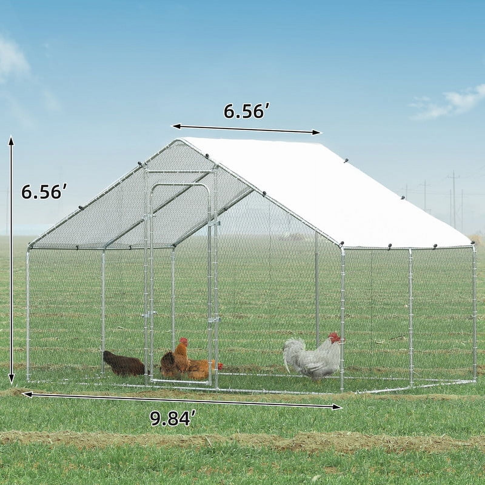 Walnest 10x6.56ft Large Metal Chicken Coop Walk-in Poultry Cage Chicken Run House Duck Rabbit Pen with Waterproof & Anti-UV Cover for Outdoor Yard Farm Use