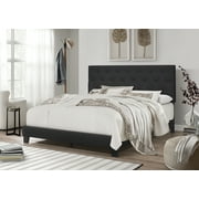 Home Design Dillon Twin Tufted Upholstered Panel Bed Frame with Button Tufting and Foam-Filled Headboard, Black, Easy Assembly