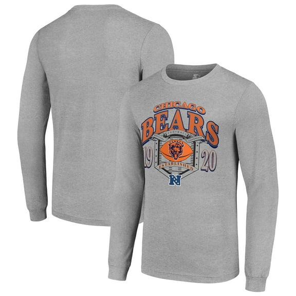 Men's Starter Heather Gray Chicago Bears Retro Long Sleeve Graphic T-Shirt