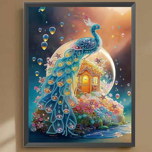 Peggybuy 5D DIY Partial Special Shaped Drill Diamond Painting Fantasy  Peacock Home Decor 