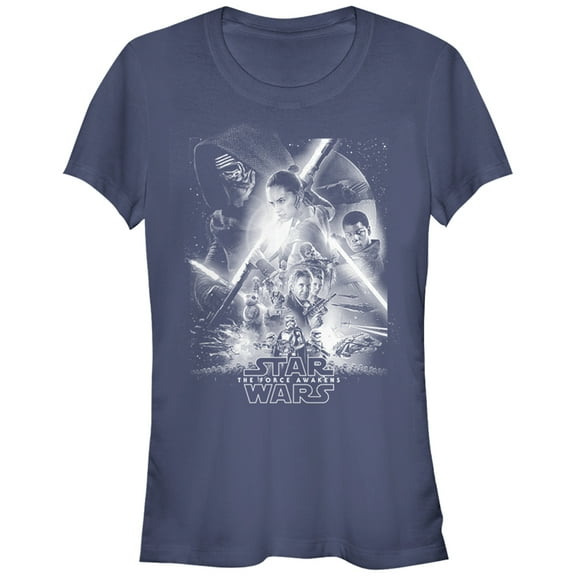Junior's Star Wars The Force Awakens Poster  Graphic Tee Navy Blue Large