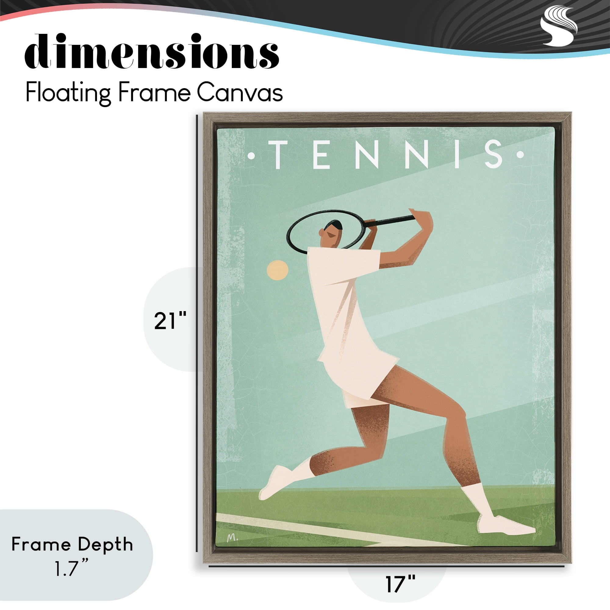 Stupell Industries Vintage Tennis Swing Brown Framed Floater Canvas Wall Art, design by Martin Wickstrom