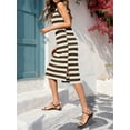 thumbnail image 4 of Sleeveless Women's Striped Summer Dress Casual Polo V Neck Slit Loose Fit T Shirt Midi Dresses, 4 of 7