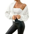 thumbnail image 3 of Women'S Cropped Loose Plush Long Sleeve Open Front Knitted Cardigan White S, 3 of 8