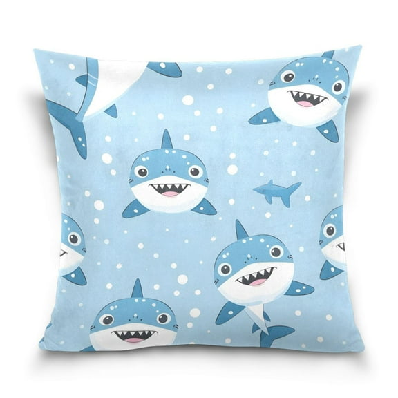 Cartoon Shark Throw Pillow Covers Couch Pillowcases Decor for Bed Sofa 18" x 18"