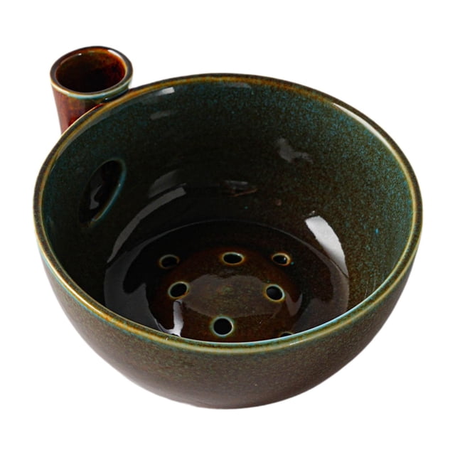 Recipiente de cerámica autolimpiante para lavar frutas y verduras, con desagüe, 18 cm (7 pulgadas). Verde oscuro