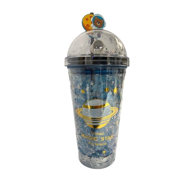Botella de Agua Infantil de Plastico Figura Oso Con LED Azul Oscuro 450 ml