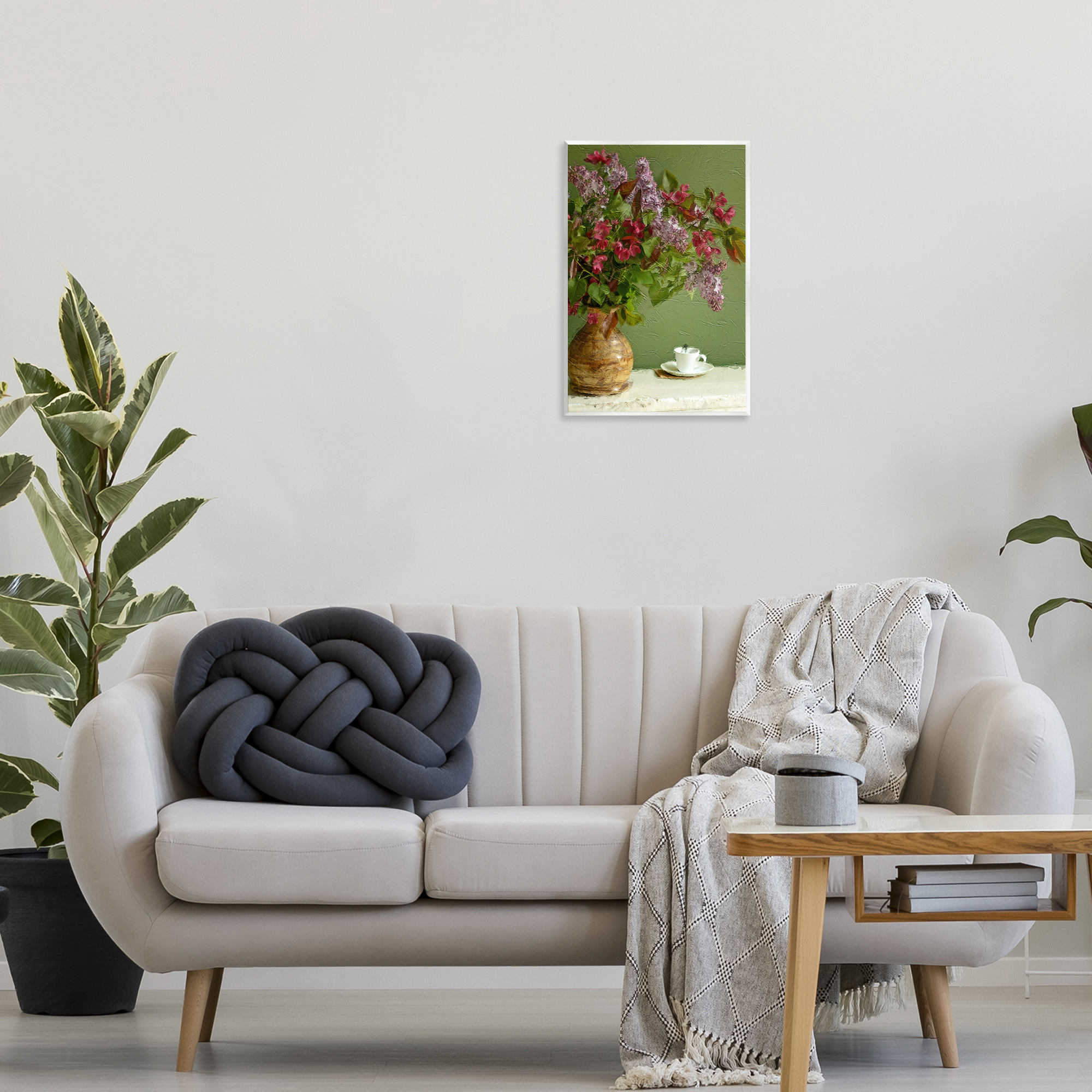 Stupell Industries Flowers & Teacup Botanical & Floral Painting Unframed Art Print Wall Art, 13 x 19