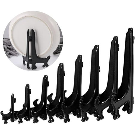 Black 3-12inch Plastic Easels Plate Display Stands Picture Frame Stand Holder to Display Stand Picture Easel at Weddings, Home Decoration(6inch 12PCS)