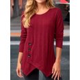 thumbnail image 2 of Women's Long Sleeve Round Neck Top Solid Color Button Jacquard T-Shirt Elegant Trend Autumn Top, 2 of 5