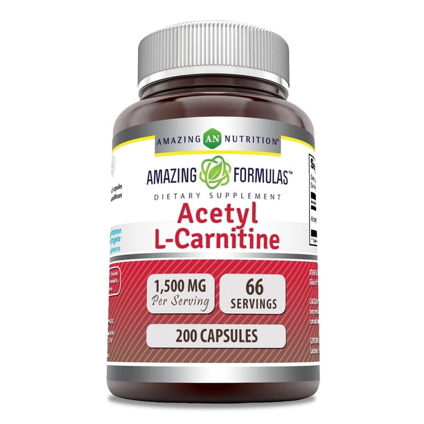 Amazing Formulas Acetyl L-Carnitine 1500 mg 200 Cápsulas Suplemento para Energía Celular, Enfoque Mental y Bienestar Diario