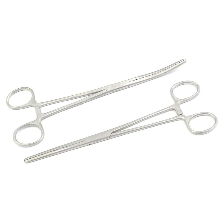 OdontoMed2011 Stainless Steel Fish Hook Remover Straight and Curved Tip  Fishing Locking Forceps 8 Set of 2 Pieces 
