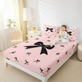 thumbnail image 4 of Homewish Ribbon Bow Tie Twin Sheet Sets,Girls Kawaii Bowknot Twin Fitted Sheet,Pink Black Flat Sheet For Kids,Breathable Home Decor,3 Pieces, 4 of 7