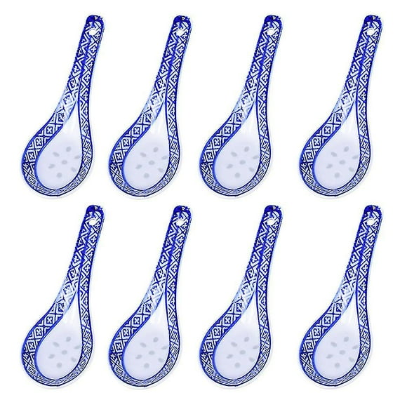 10pcs Chinese Soup Spoons Blue & White Porcelain Soup Spoon Ceramic Dinner Tableware