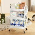 thumbnail image 5 of 3 Tier Rolling Utility Cart - Metal White Cart Organizer with Wheels, Storage Cart with DIY Dual Pegboards, Removable Baskets Hooks, 5 of 9