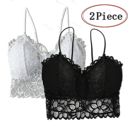 

Knosfe Women s Support Lightly Wireless Bra Eyelash Lace Bralette Floral Comfort Bras for Women 2 Pack