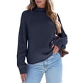 thumbnail image 2 of Women High Neck Oversized Sweaters Batwing Long Sleeve Pullover Loose Chunky Knit Jumper Navy Blue XXL, 2 of 8