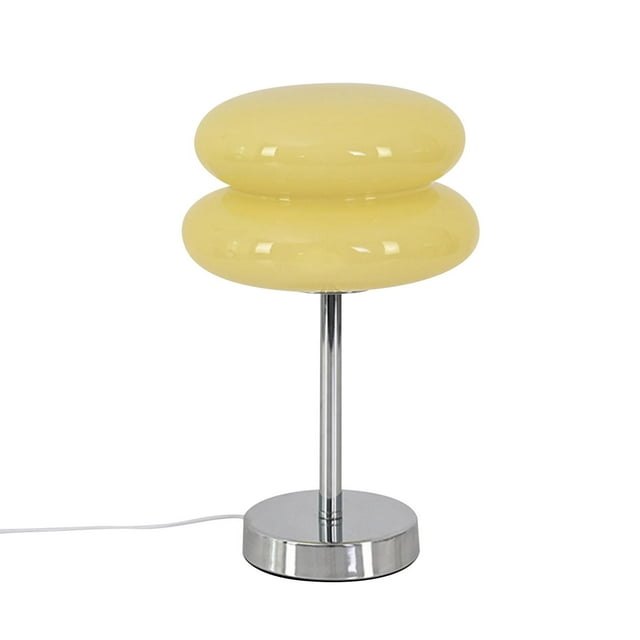 Lámpara de noche de cristal con forma de tarta de huevo, luz de 3 colores, luz ambiental de mesa, estilo retro. Amarillo