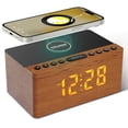 thumbnail image 1 of Reloj despertador con altavoz Bluetooth ANJANK Wooden con radio FM y cargador, 1 of 8