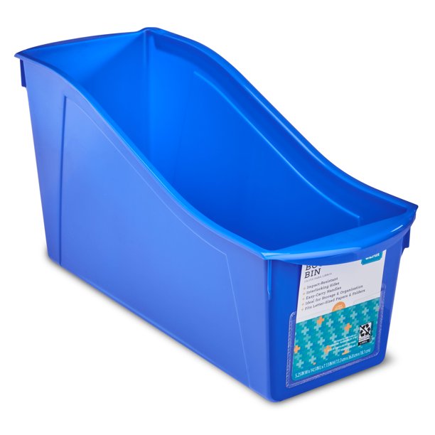 Pen+Gear Plastic Desktop Book Organzer Bin with Label Pocket, Cobalt
