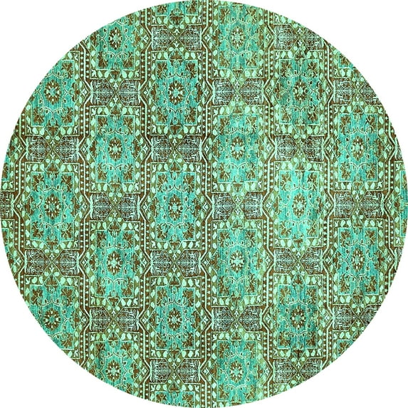 Ahgly Company Machine Washable Indoor Round Abstract Turquoise Blue Modern Area Rugs, 7' Round