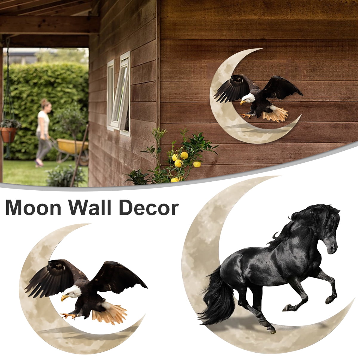 JTWEEN Metal Animal Wall Decor 11.8inch Moon Wall Art Decor Horse