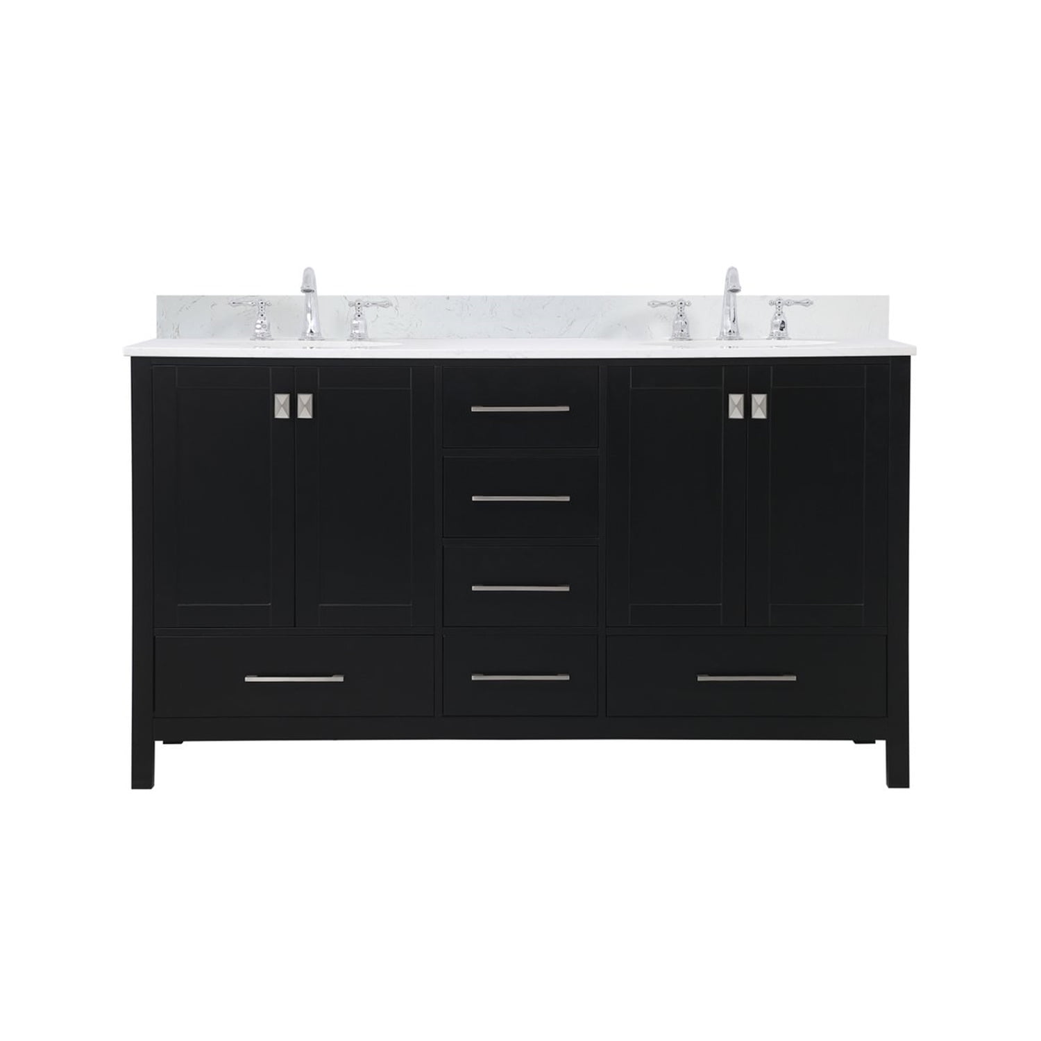 Elegant Decor 60 inch Double Bathroom Vanity in Black with Backsplash