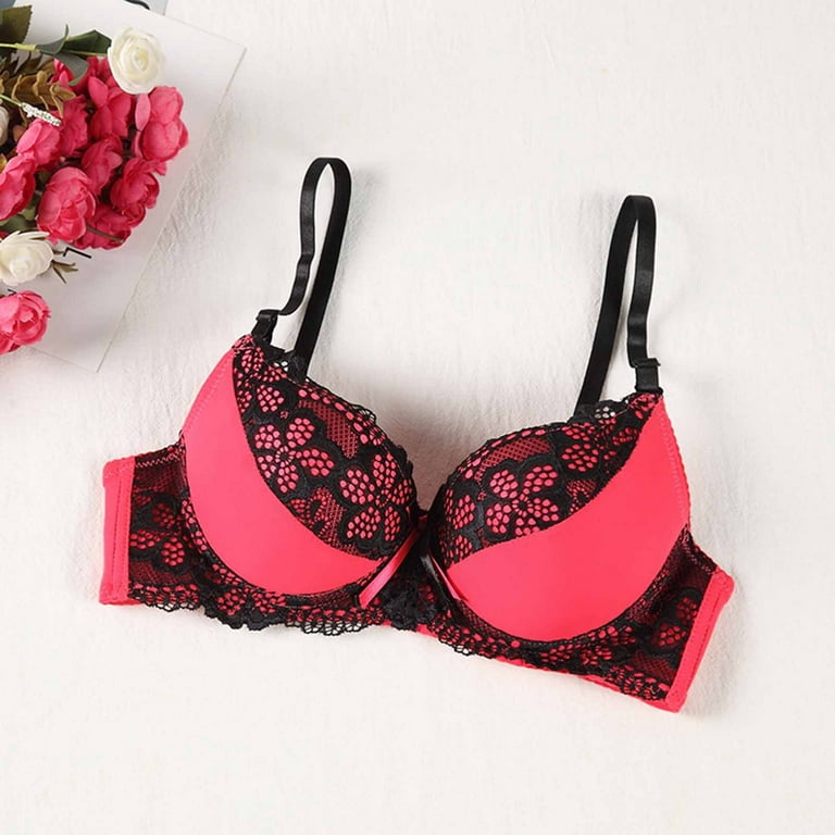 Women's Double Lace Wirefree Bras Thin Straps Bralette 3 Pack,  Black+white+pink, Small 