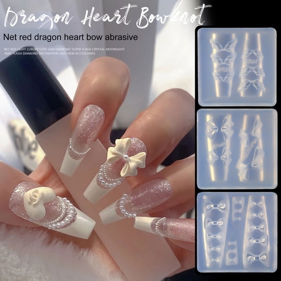 Nail Mold Angel Wing Bowknot Embossment Design Manicure Decor Silicone Nail Art Decorations Epoxy Resin Mold Nail Salon Use