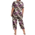 thumbnail image 4 of WellSize Plus Size Women Pajamas Set V Neck Short Sleeve Tops and Capris with Pockers Two Piece Lounge Sets Summer Oufits sleepwear, 4 of 7