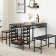 thumbnail image 1 of 3-Piece Dining Table Set for 4, Dining Table with 2 Benches, Kitchen Table and Chairs Set with 2 Storage Shelves, Wine Rack and Glass Holder for Small Space Kitchen Restaurant Bar, 1 of 8