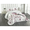 thumbnail image 3 of Ambesonne Spring Quilted Bedspread Set 3 Pcs, Flower Butterflies, King Size, Maroon Black Pink, 3 of 5