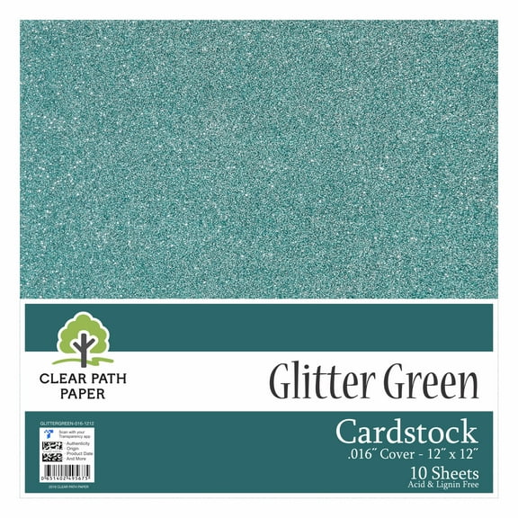 Glitter Green Cardstock - 12 x 12 inch - .016" Thick - 10 Sheets - Clear Path Paper