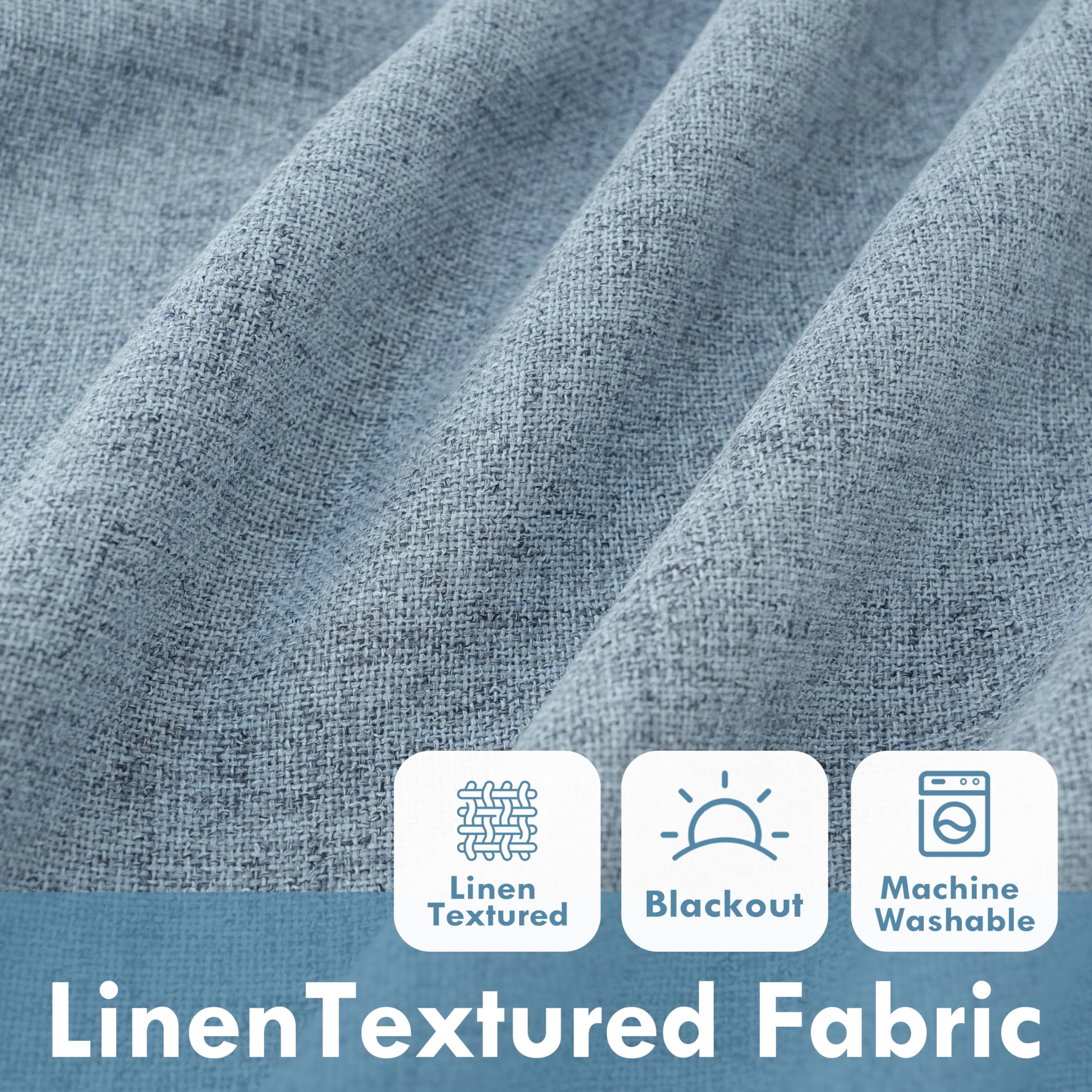 DriftAway Double Layer Linen Blackout Tie Up Curtains Thermal Insulated Fully Lined Balloon Roman Shade Bathroom Window Adjustable Rod Pocket for Small Window 39 Inch by 55 Inch Dusty Blue