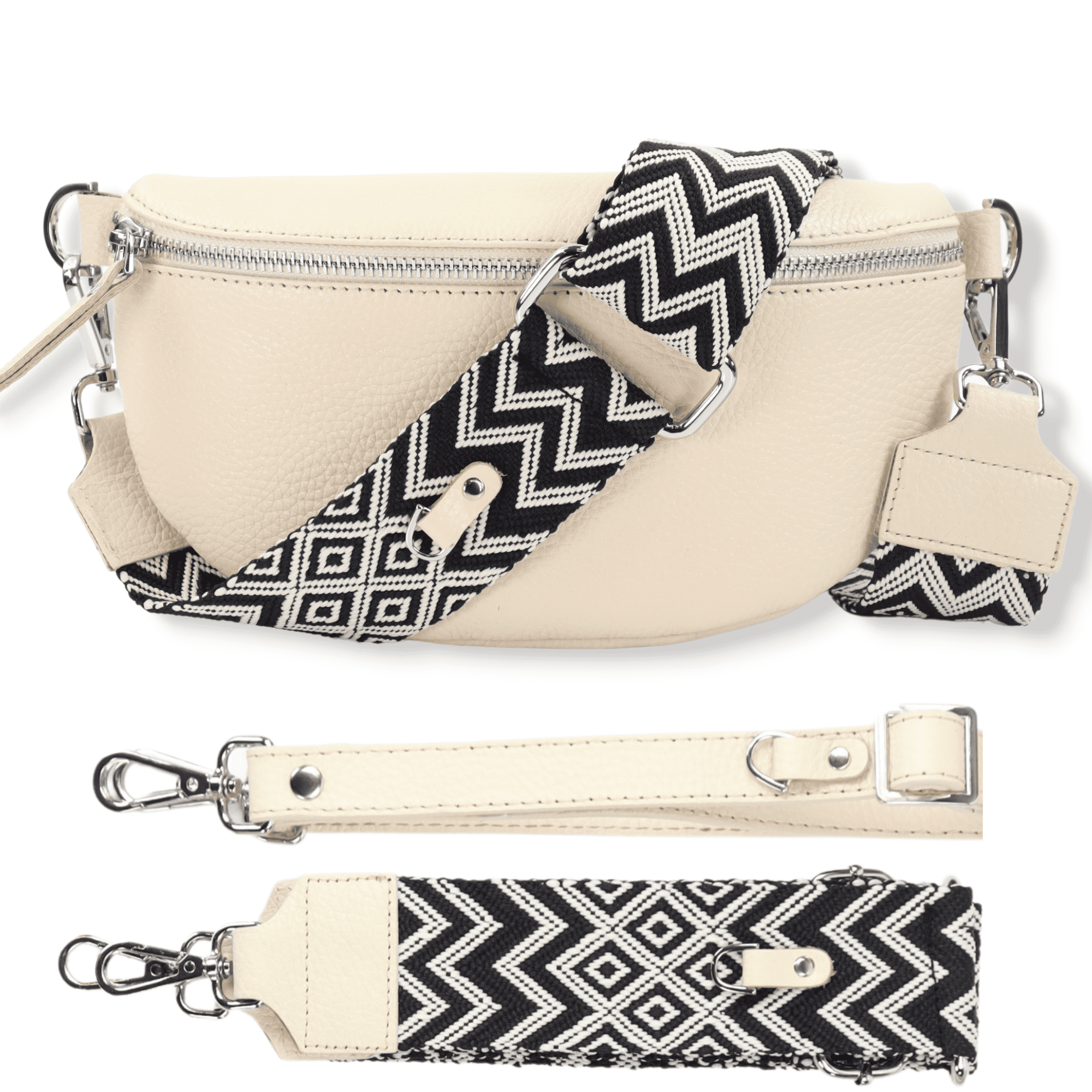 Crossbody Bags for Women Trendy, Genuine Leather Small Sling Bag, Fanny Packs with 2 Detachable Straps - Wide and Leather