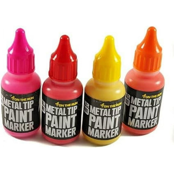 On The Run .8001 Metal Tip Permanent Paint Marker Set of 4 Bright Colors (Pink, Red, Yellow, Orange)
