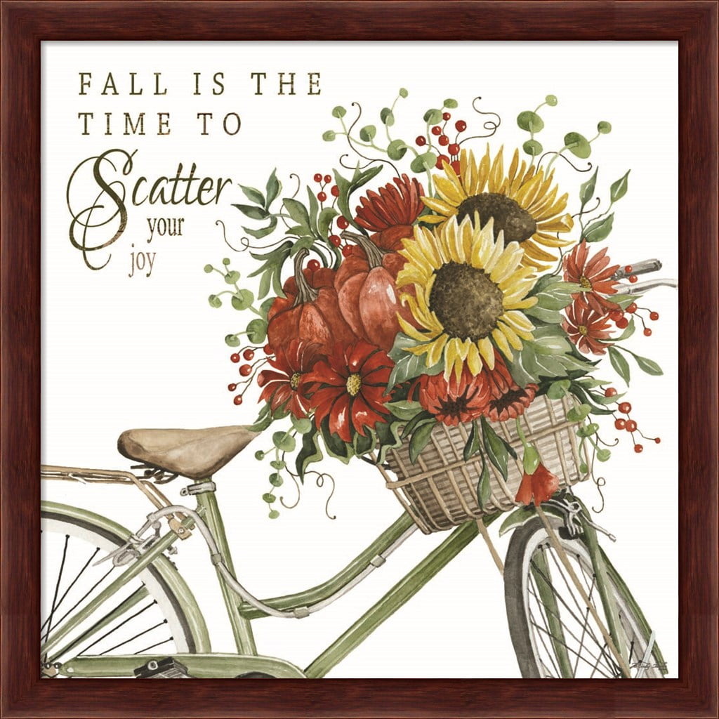 Fall Joy Mahogany Framed Floral Bicycle Wall Art