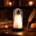 thumbnail image 3 of Halloween Ghost Light with Glass Cover Decor, Halloween Indoor Light-Up Ghost in Glass Cloche Decorations, Cute Ghost Light for Home Kitchen Mantel Tabletop Party Decor Holiday Supplies (Black, C), 3 of 7
